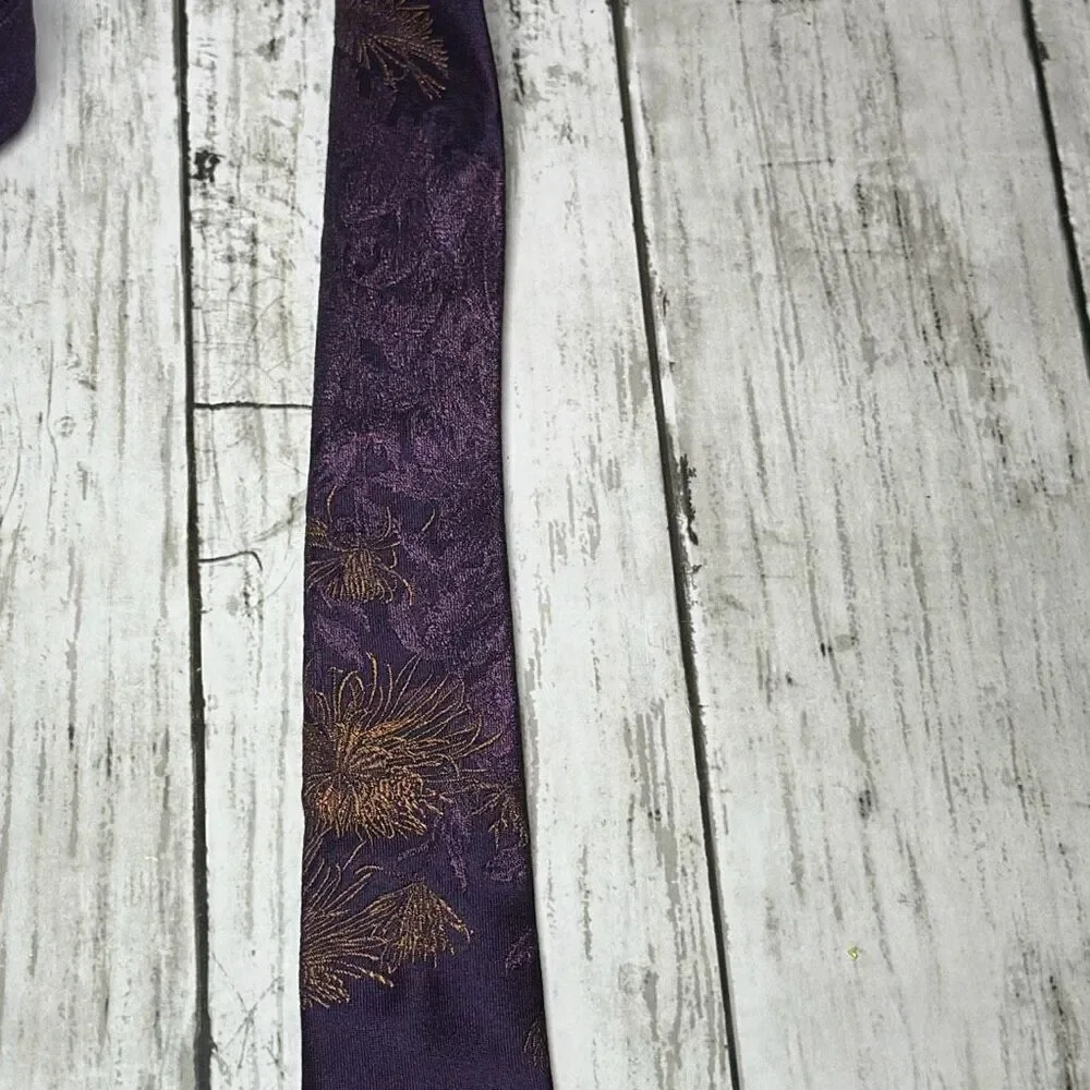 VALENTINO Floral Motif Silk Tie Purple NeckTie‎ Made in Italy Unique